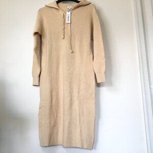 The Drop Women's Claudia Cuddle Hoodie Midi Dress, S , Cream color,  Drawstring
